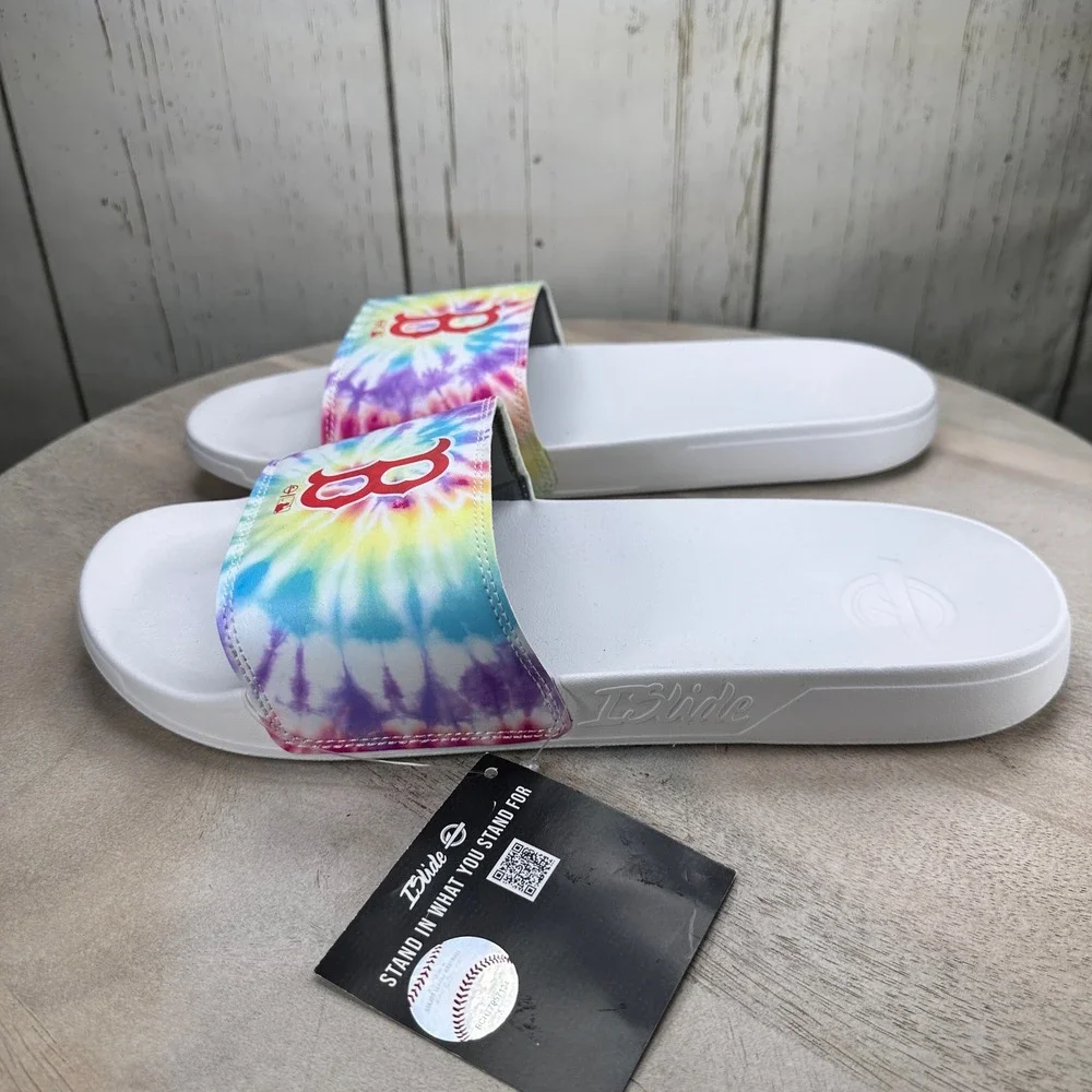 ISlide Boston Red Sox Tie Dye Slide Sandals White Mens Size 13 14 New